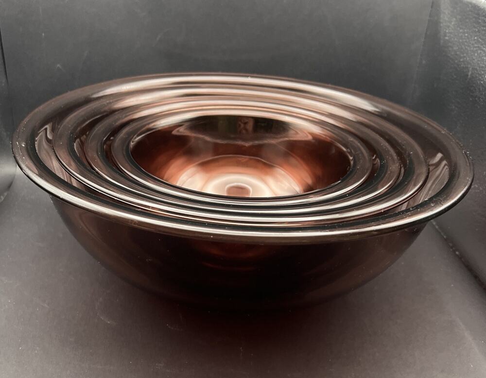 VTG Set of 4 Corning Pyrex Mixing Bowls Cranberry Glass 1L 1.5L 2.5L 4L
